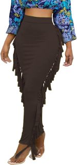 Lrady Women's Elastic Waist Slim Bodycon Side Tassels Long Maxi Pencil Skirts - Image 3